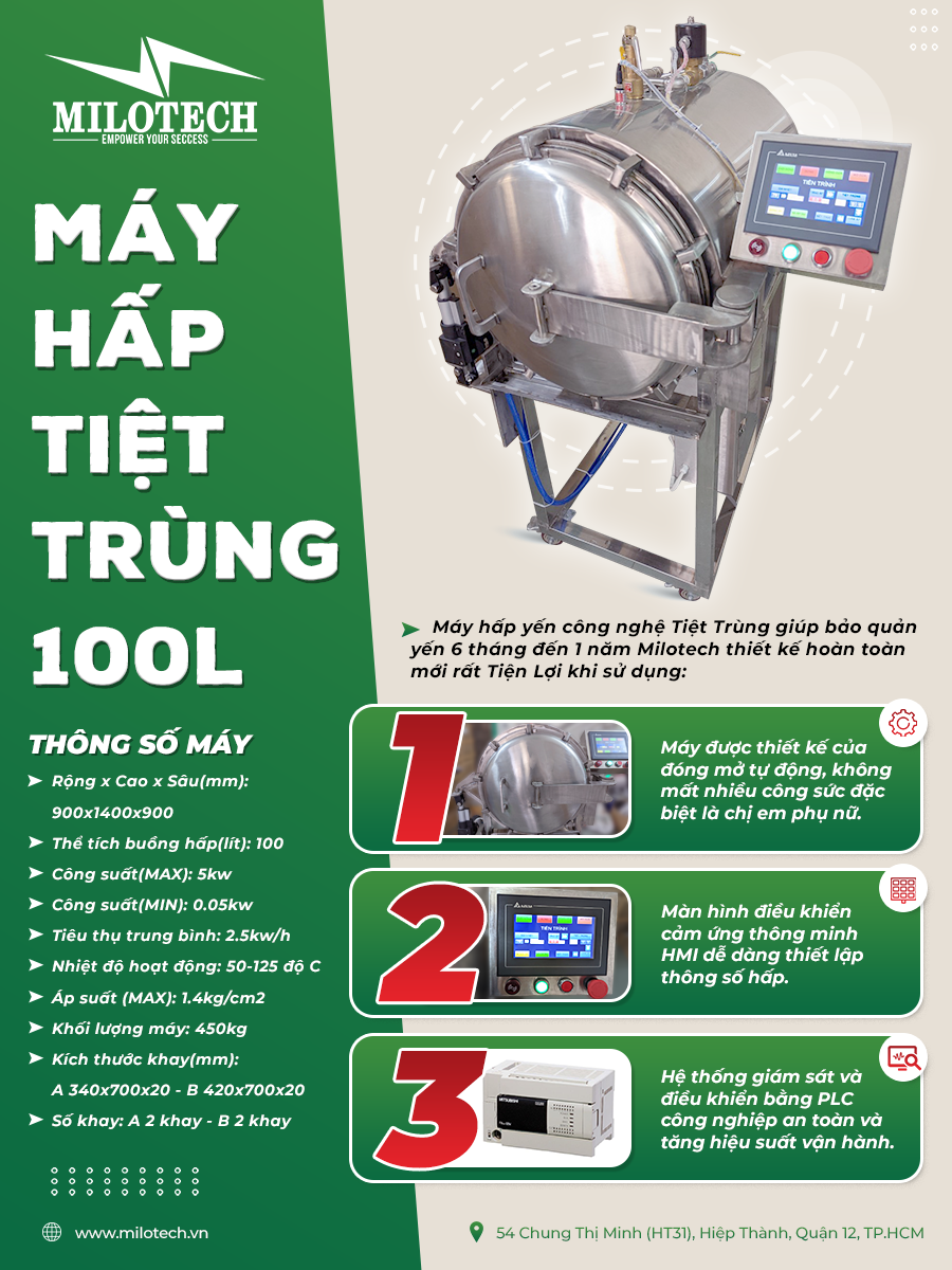 Máy hấp tiệt trùng yến Milotech - Giữ trọn vẹn chất dinh dưỡng