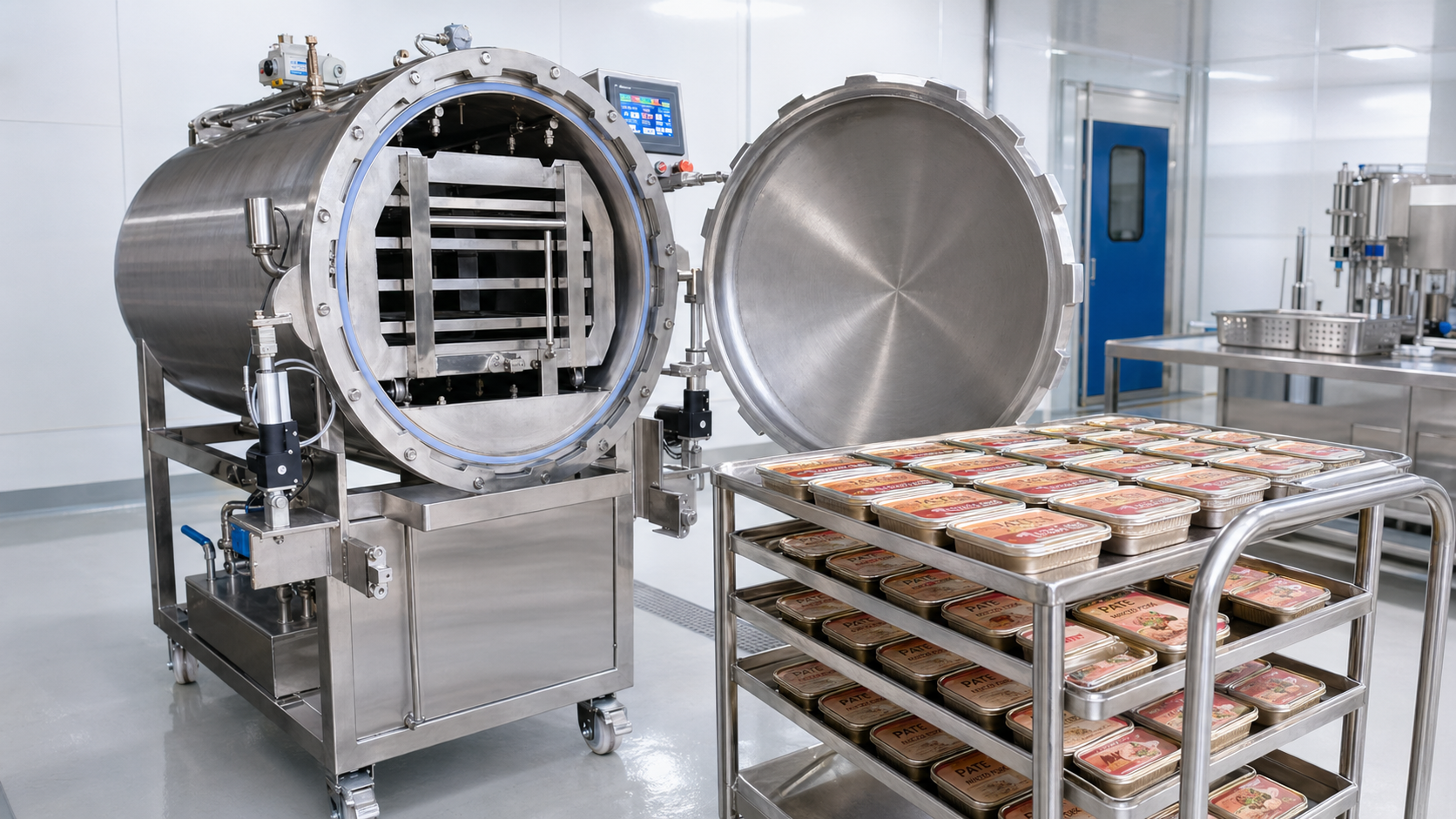 Dây chuyền tiệt trùng hộp pate bằng máy hấp phun sương 450L MILOTECH