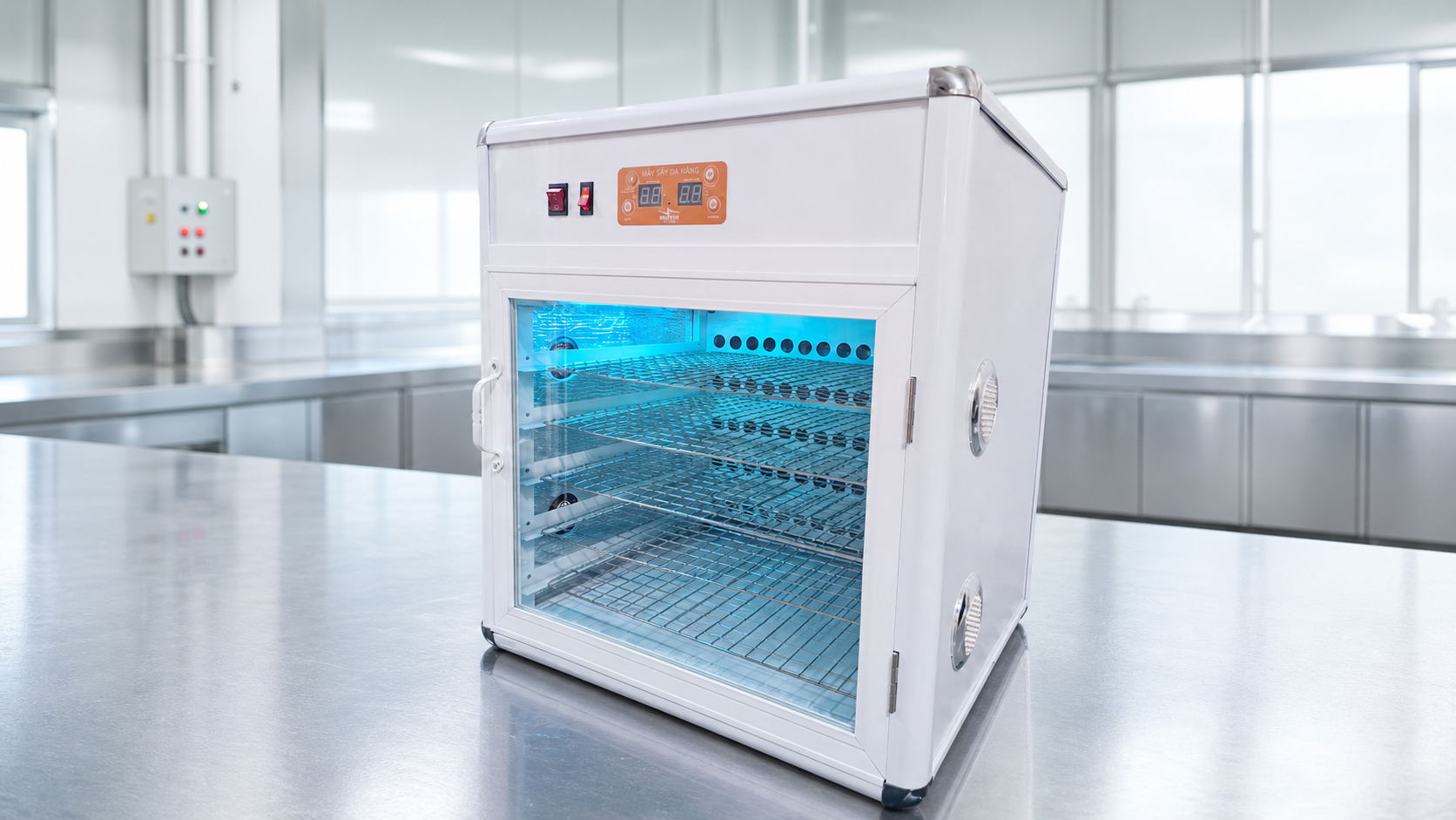 Máy sấy nhiệt thực phẩm Milotech 12kg khung nhôm cho cơ sở sản xuất nhỏ