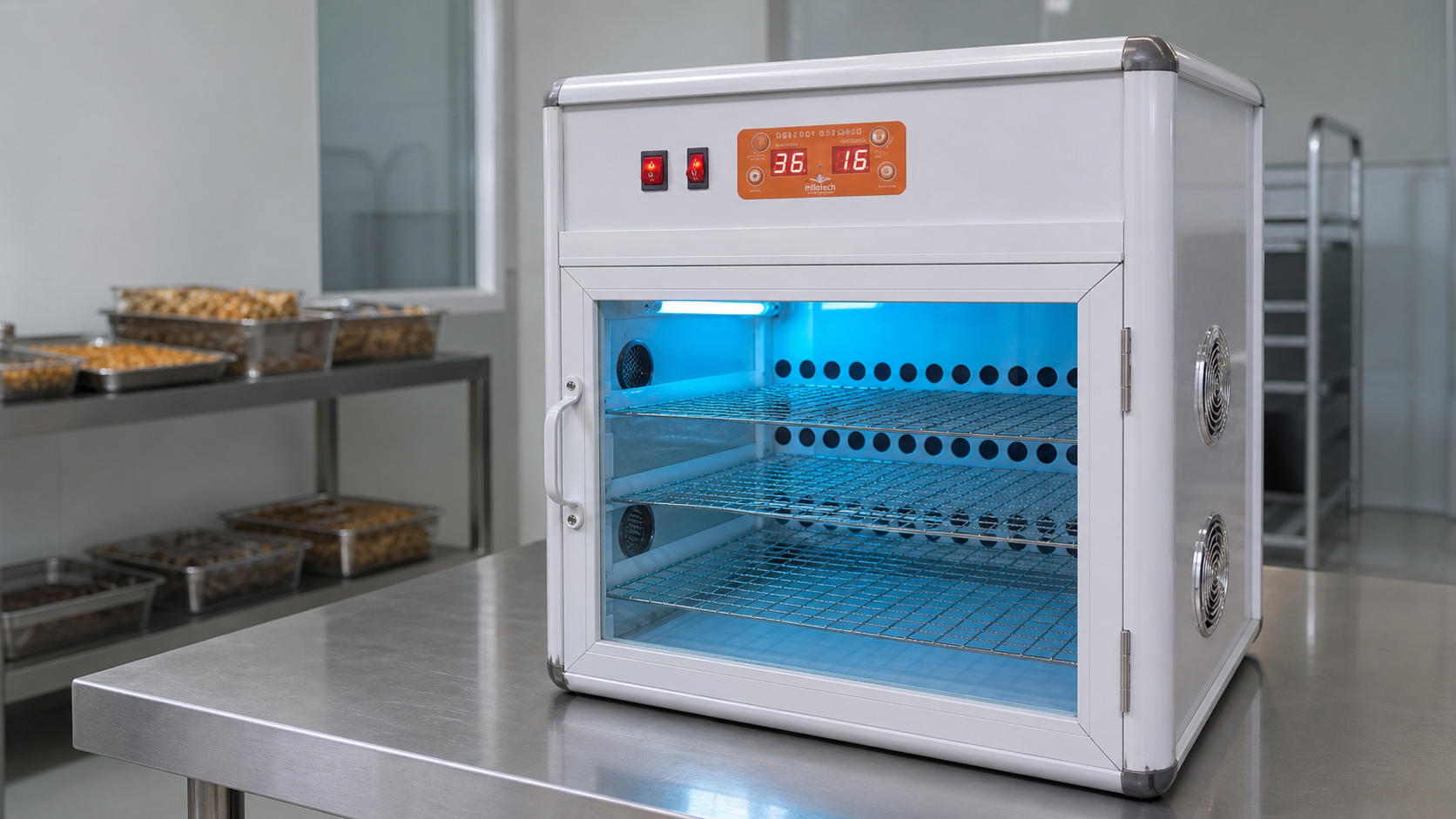 Máy sấy nhiệt thực phẩm Milotech 6kg khung nhôm cho cơ sở sản xuất nhỏ