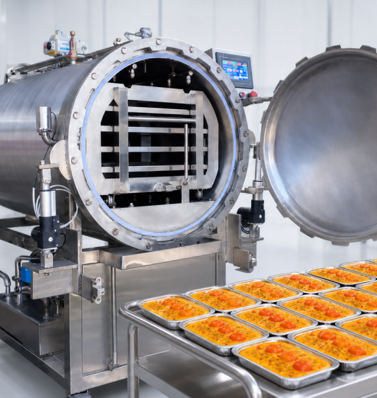 Máy hấp tiệt trùng phun sương 450L cho thực phẩm ăn liền