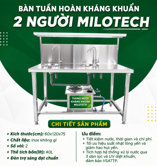 Bàn tuần hoàn kháng khuẩn 2 người MILOTECH