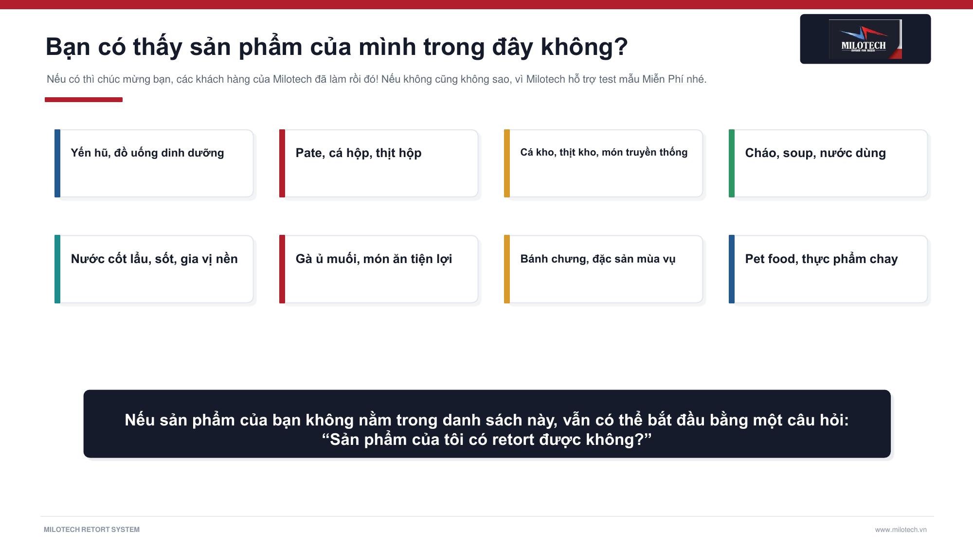 Các nhóm sản phẩm thực phẩm ứng dụng công nghệ tiệt trùng Retort