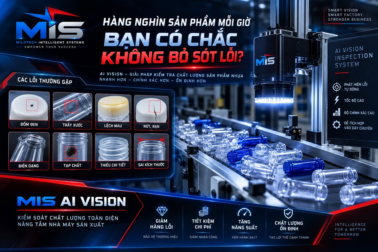MIS AI Vision – hình ảnh minh họa hệ thống camera kiểm tra lỗi sản phẩm nhựa