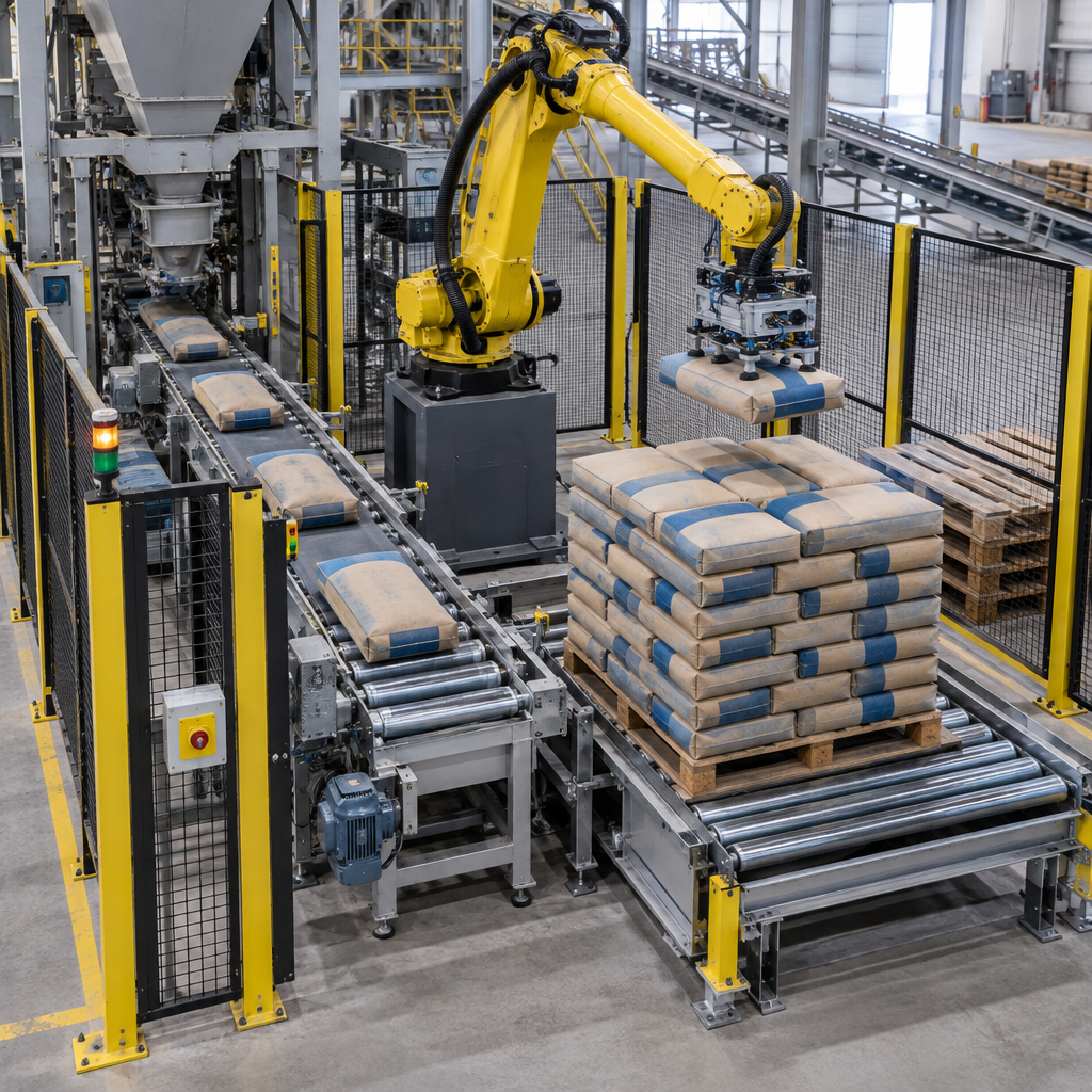 Ứng dụng thực tế - robot xếp bao xi măng 50kg