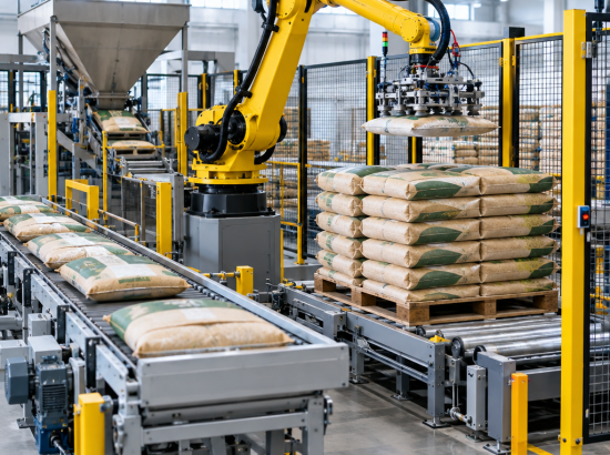 Robot xếp bao nông sản tự động lên pallet