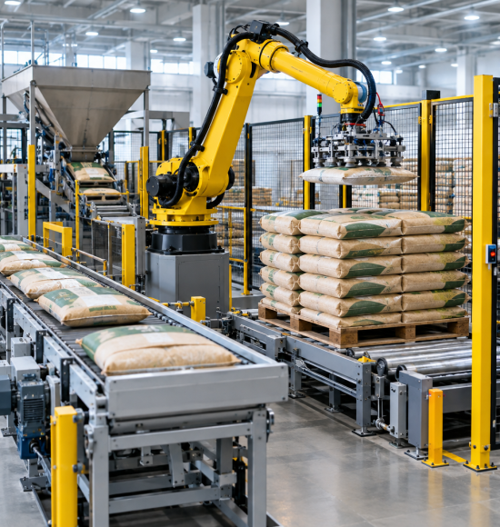 Robot xếp bao nông sản tự động lên pallet
