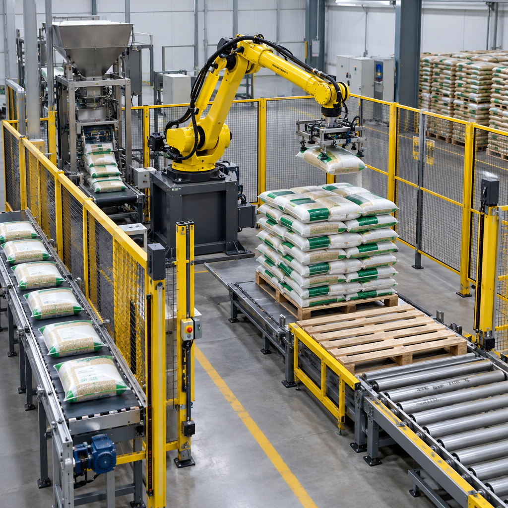 Ứng dụng thực tế - robot xếp bao nông sản tự động