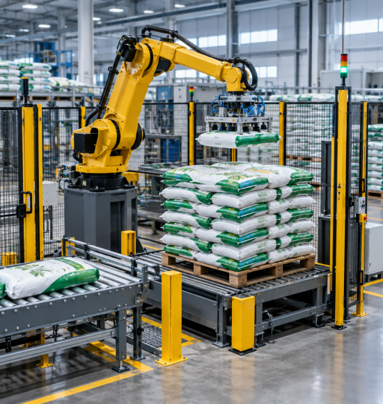 Robot xếp bao phân bón tự động cho nhà máy