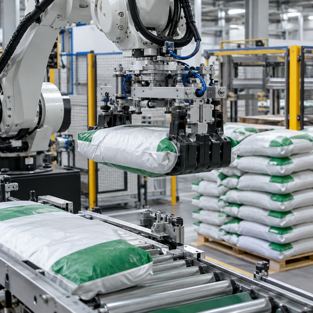 Chi tiết hệ thống - robot xếp bao phân bón tự động