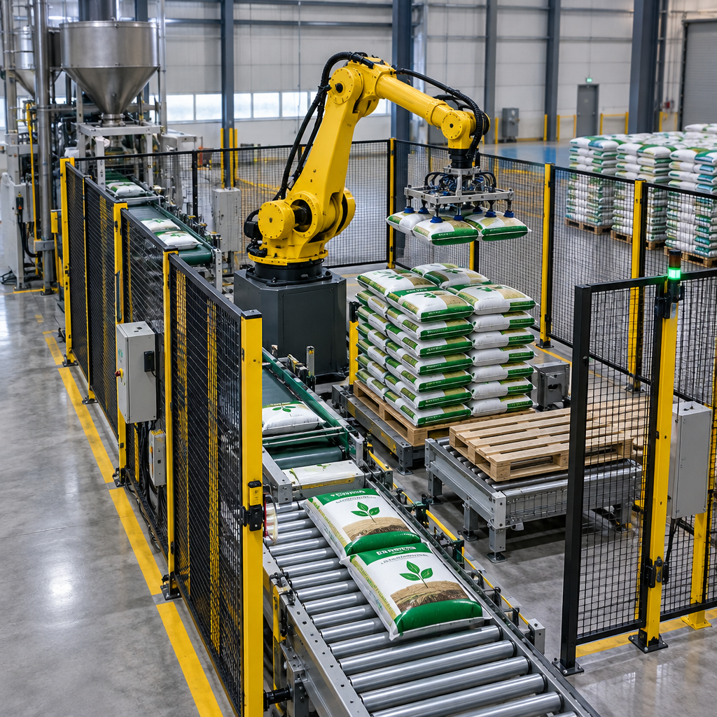 Ứng dụng thực tế - robot xếp bao phân bón tự động