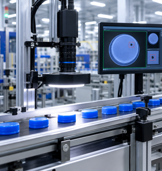 Camera AI Vision phát hiện đốm đen trên nắp nhựa