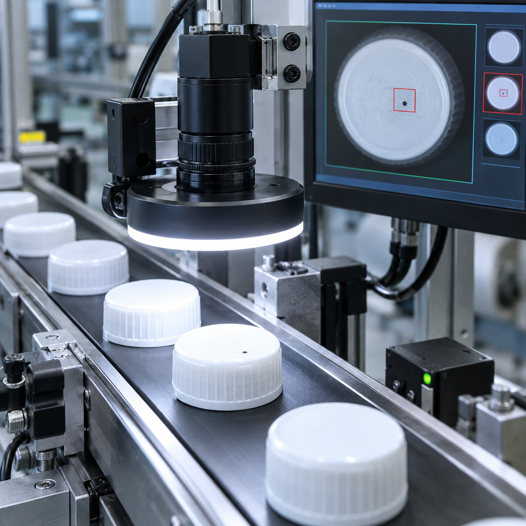 Chi tiết hệ thống - AI Vision phát hiện đốm đen trên nắp nhựa