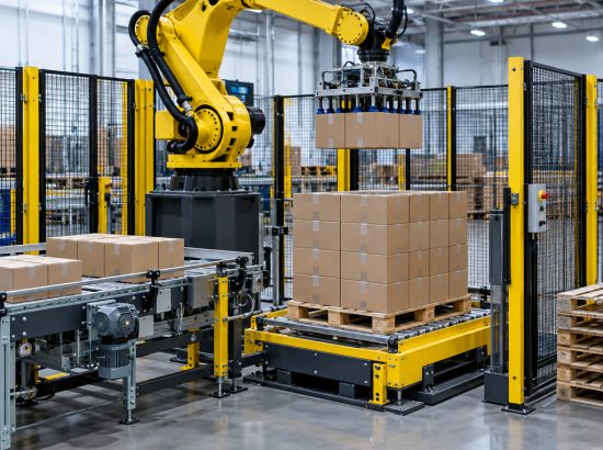 Robot palletizer tự động xếp hàng lên pallet cho nhà máy
